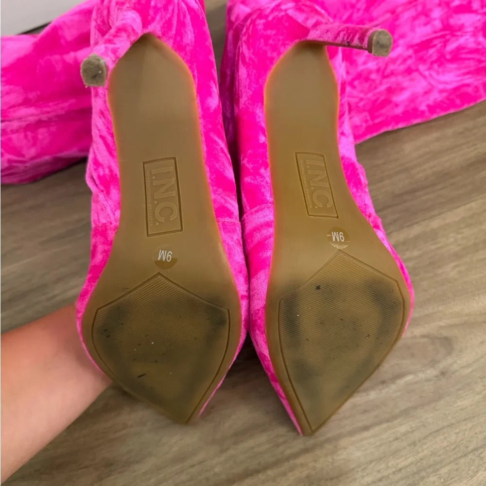 Fuchsia Velvet Mid-Calf Pointed Toe Heeled Boots